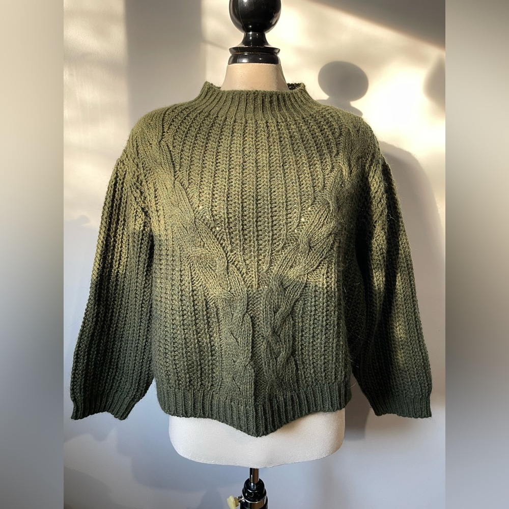 Indi&Cold Olive Green Cable Knit Sweater